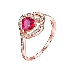 Ring Damen Vintage, Verlobungsring Rotgold Hohles Herz 3 Prong Labor Geschaffener Rubin 1.02ct Rot Eheringe Größe 66 (21.0) 18 Karat Roségold von Dsnyu