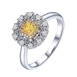 Ring Gold Damen 18K, Vintage Ringe Cluster Blume Labor Geschaffener Diamant 0.2ct Rechteckige Form Hellgelb Eheringe Größe 62 (19.7) 750 Weißgold von Dsnyu