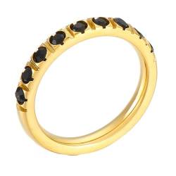 Ring mit Stein Damen, Eheringe Edelstahl 3mm Ring mit Zirkonia Goldschwarz Größe 57 (18.1) Schmuck Jahrestag Geschenk von Dsnyu