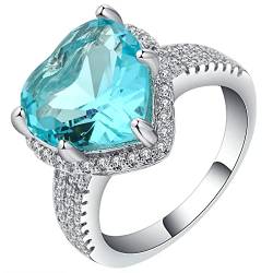 Ring mit Stein Silber, Ehering Blau mit Herz-Zirkonia Versilbert Damen Schmuck Größe 57 (18.1) Komfort Fit von Dsnyu