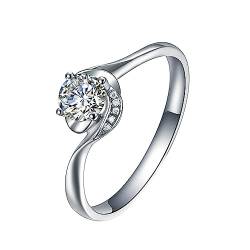 Ringe Damen Vintage, Engagement Ring Silver Blume 4 Prong Labor Geschaffener Diamant 0.35ct Runde Form Eheringe Größe 52 (16.6) 18 Karat Weißgold von Dsnyu