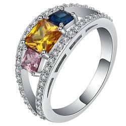 Silber Ring Zirkonia, Ehering mit Mehrfarbigem Quadratischem Zirkonia Versilbert Damen Schmuck Größe 57 (18.1) Komfort Fit von Dsnyu