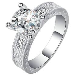 Silber Ringe Frau, Wedding Ring Damen Weiß mit Ovalem Zirkonia Versilbert Schmuck Größe 60 (19.1) Komfort Fit von Dsnyu