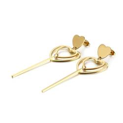 Stainless Steel Earrings, Ohrring Gold Doppelherz mit Balken Ohrstecker Damen Schmuck für Geburtstag von Dsnyu