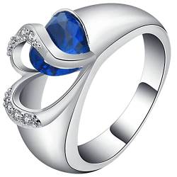 Verlobungsring Damen Herz, Ring Frauen Silber Blau mit Zirkonia Versilbert Schmuck Größe 62 (19.7) Geburtstag Geschenk von Dsnyu