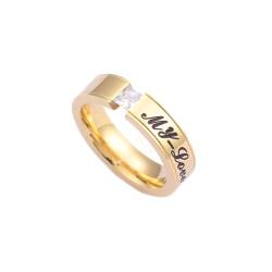 Verlobungsring Damen Zirkonia, Promise Ring Gold Edelstahl Rund mit „My Love“-Stein Größe 62 (19.7) Herren Schmuck Jahrestag Geschenk von Dsnyu