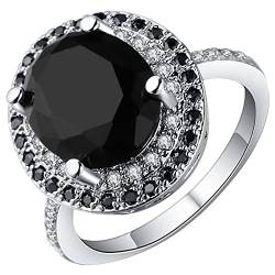 Verlobungsring Zirkonia, Wedding Ring Woman Silber Schwarz Ovaler Kubischer Zirkon mit 4 Zinken Damen Schmuck Gr.62 (19.7) Geburtstag Geschenk von Dsnyu