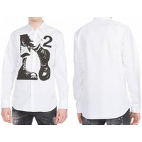 Dsquared2 Langarmhemd DSQUARED2 Mens Shoe Printed Cotton White Casual Shirt Kent Collar Hemd von Dsquared2