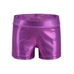 Dtone Mädchen Kurz Hose für Tanz Gymnastik Turnanzug Turn Shorts Glitzer glänzend Fitness Hotpants, Violett 150 (11-12 Jahre) von Dtone