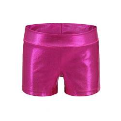 Dtone Mädchen Kurz Hose für Tanz Gymnastik Turnanzug Turn Shorts Glitzer glänzend Fitness Hotpants,Dunkelpink 120 (5-6 Jahre) von Dtone