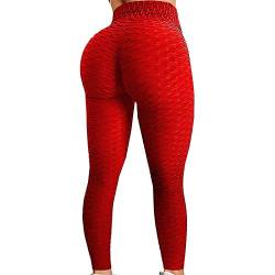 Dtuta Damen Sport Leggins Honeycomb Gym Sporthose Yogahose Anti Cellulite Hohe Taille Sportleggins Sexy Booty Push Up Trainingshose Hotpants Kompression Sport Fitness mit Bauchkontrolle von Dtuta