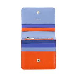 DUDU Damen-Brieftasche aus farbigem Leder, mit RFID-Schutz, Ultrakompakt, mit Innenreißverschluss und 8 Kreditkartenfächern. Pastellblau von DuDu