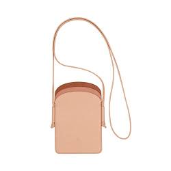 DUDU Damen-Handy-Umhängetasche aus Leder, doppelte Smartphone-Tasche, ID-Kartentasche, Verstellbarer Lanyard-Riemen Puder rosa von DuDu