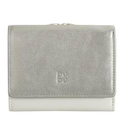DUDU Kleine Damen-Brieftasche aus Leder mit RFID-Schutz, Münzfach und Klickverschluss, kompakt, 6 Kartenfächer Silber von DuDu