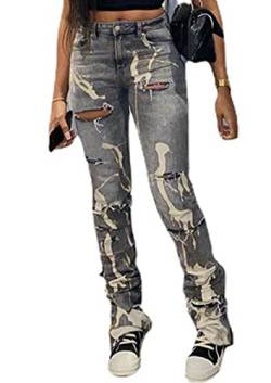 Duberess Damen Casual Jeans Denim Hose Vintage Hose Hose mit Taschen, SD2, 36 von Duberess