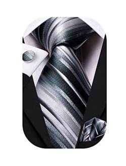 Dubulle Krawatten-Set für Herren, Paisley-Streifen, Krawatten-Set für Herren, Taschentuch, Manschettenknöpfe, Hochzeit, formelle Krawatte, grau, weiß, M von Dubulle