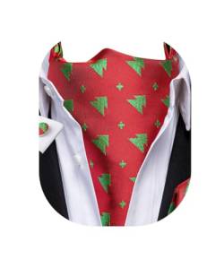 Dubulle Herren Krawatte und Einstecktuch Manschettenknöpfe zum Selbstbinden Paisley Floral Ascot für Männer Hochzeit, Weihnachten Rot Grün, Medium von Dubulle