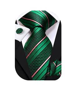 Dubulle Herren-Krawatten-Set, massives Paisleymuster, Seide, Krawatte für Herren, mit Manschettenknöpfen, Krawatte und Einstecktuch, Bgreen Pinks, Medium von Dubulle