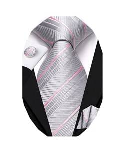 Dubulle Herren-Krawatten-Set, solide Paisley-Krawatte für Herren, Einstecktuch, Manschettenknöpfe, formale Seide, B Grau Rosa, Medium von Dubulle