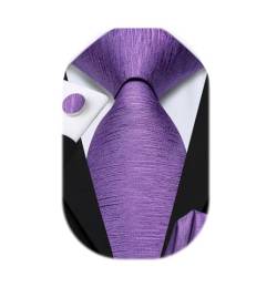 Dubulle Herren-Krawatten-Set, solide Paisley-Krawatte für Herren, Einstecktuch, Manschettenknöpfe, formale Seide, B Hellviolett, Medium von Dubulle