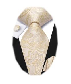 Dubulle Herren Paisely Seidenkrawatte für Männer Krawatte und Einstecktuch Set, Beige Champange von Dubulle