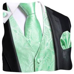 Dubulle Herren Paisley Krawatte und Weste Set mit Einstecktuch Manschettenknöpfen Weste Anzug für Smoking, Mintgrün, X-Large von Dubulle