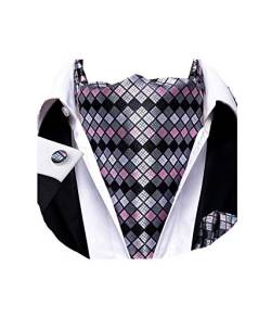 Dubulle Krawatten-Set für Herren mit Einstecktuch und Manschettenknöpfen, Ascot und Taschentuch, Grau / Rosa, Medium von Dubulle