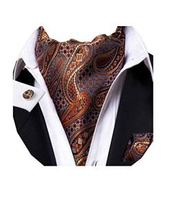 Dubulle Krawatten für Herren mit Einstecktuch und Manschettenknöpfen Ascot und Taschentuch Set, Bronze Paisley, Klassisch von Dubulle