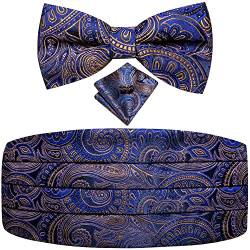 Dubulle Mens Solid Color Bowtie Set Woven Pretied Bowties for Men Wedding Business Gift, Kummerbund Blau Braun, Medium von Dubulle