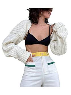 Damen Sexy Langarm Open Front Crop Cardigan Drop Shoulder Solide Oberbekleidung, weiß, One size von Dubute
