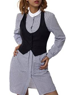 Damen Weste ärmellos Knopfleiste Slim Fit Cropped Anzugweste Y2K Gothic Streetwear, Schwarz , 38 von Dubute