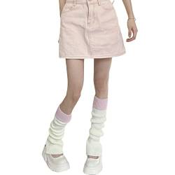 Dubute Beinstulpen für Frauen Mädchen Japanischer Stil Beinwärmer Y2k Kawaii Strick Stiefelsocken Kawaii Knöchel Heap Socken, weiß/pink, One size von Dubute