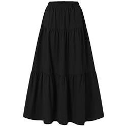 Dubute Damen Feen-Grunge-Röcke Vintage Ausgestellter Maxirock Elastische Taille Großer Saum Röcke, Schwarz , 36 von Dubute