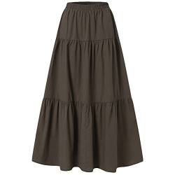 Dubute Damen Feen-Grunge-Röcke Vintage Ausgestellter Maxirock Elastische Taille Großer Saum Röcke, braun, 36 von Dubute