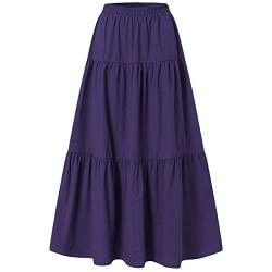 Dubute Damen Feen-Grunge-Röcke Vintage Ausgestellter Maxirock Elastische Taille Großer Saum Röcke, violett, 44 von Dubute