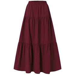 Dubute Damen Feen-Grunge-Röcke Vintage Ausgestellter Maxirock Elastische Taille Großer Saum Röcke, weinrot, 40 von Dubute