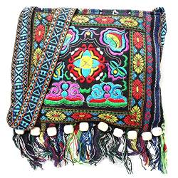 Dubute Damen Retro kleine Größe Leinen Umhängetasche Hippie Boho Crossbody Handtasche, blau, One size von Dubute