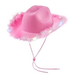 Dubute Damen Tiara Cowgirl Hut Western Party Hut Zubehör Disco Kostüm Cowboy Hut, Pink-LED-Licht, One size von Dubute