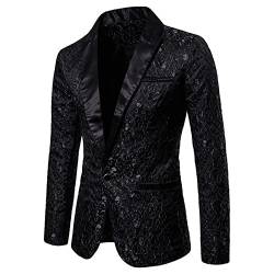 Dubute Herren Smoking Jacke Glänzende Pailletten Blazer Anzugjacke Slim Fit Party Magic Show Kleid Cosplay Kleid Blazer Mäntel, B-schwarz, 48 von Dubute