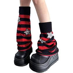 Dubute Japanische Lolita Stulpen Frauen Teenager Mädchen Gothic Gestrickte Lange Socken Kawaii Häkeln Beinlinge, B-Roter Stern, One size von Dubute