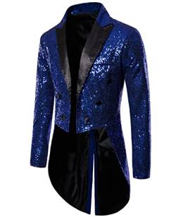 Dubute Smokingjacke Herren Schwalbenschwanz Glänzende Pailletten Blazer Anzug Jacke Slim Fit Party Magic Show Frack Cosplay Kleid Blazer Mäntel, dunkelblau, 36 von Dubute