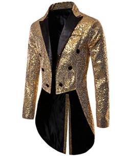 Dubute Smokingjacke Herren Schwalbenschwanz Glänzende Pailletten Blazer Anzug Jacke Slim Fit Party Magic Show Frack Cosplay Kleid Blazer Mäntel, goldfarben, 40 von Dubute