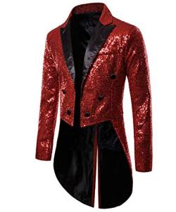 Dubute Smokingjacke Herren Schwalbenschwanz Glänzende Pailletten Blazer Anzug Jacke Slim Fit Party Magic Show Frack Cosplay Kleid Blazer Mäntel, rot, 48 von Dubute