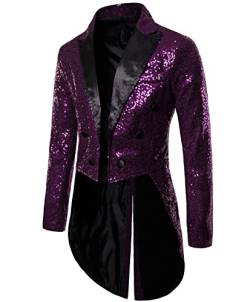 Dubute Smokingjacke Herren Schwalbenschwanz Glänzende Pailletten Blazer Anzug Jacke Slim Fit Party Magic Show Frack Cosplay Kleid Blazer Mäntel, violett, 40 von Dubute