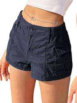 Dubute Y2k Cargo-Shorts für Damen, elastisch, niedrige Taille, Taschen, Shorts, sexy, schmale Passform, Wandern, Cargo, kurze Oberbekleidung, blau, Medium von Dubute