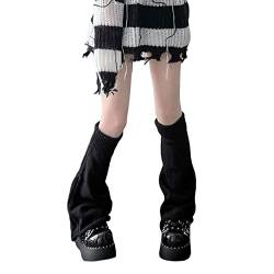 Japanische Lolita Beinstulpen für Damen, Teenager, Mädchen, Gothic-Strick, lange Socken, Kawaii-Häkelbeinwärmer, Schwarz , One size von Dubute