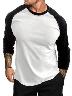 Männer Muskel T-Shirt Raglan Ärmel Bodybuilding Gym Tee Langarm Workout Shirts Baseball Tops (White, XL) von Dubute