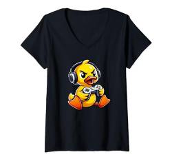Damen Gamer Duck Quack Videospiele Lustige Jungen Mädchen Kinder T-Shirt mit V-Ausschnitt von DuckGamer2024