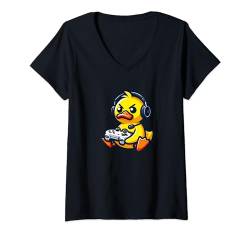 Damen Lustige Ente Gamer Quack Videospiele Jungen Mädchen Kinder T-Shirt mit V-Ausschnitt von DuckGamer2024