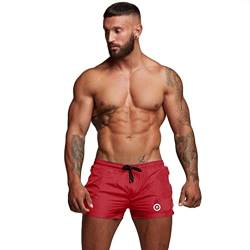 Ducomi Bov Herren Badehose - Badeshorts und Poolshorts mit Doppeltasche und internem Netz - Schnell trocknende Kurze Badehose für Schwimmen, Beachvolleyball, Strand und Surfen (Rot, L) von Ducomi